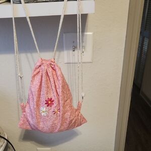 Kids Pink Floral Drawstring Bag